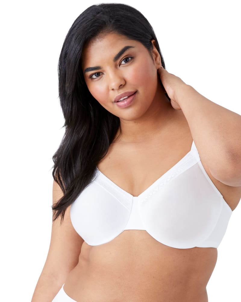 Front of a model wearing a size 42DD Perfect Primer Underwire in White by Wacoal. | dia_product_style_image_id:304182